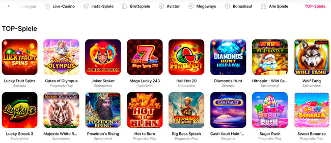 Categorias de jogos no Hit'n'Spin Casino